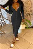 Pink Sexy Casual Solid Basic V Neck Long Sleeve Dresses