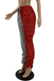 Red Casual Print Split Joint Straight High Waist Straight Positioning Print Bottoms