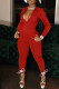 Red Fashion Casual Solid Basic Turndown Collar Skinny Jumpsuits
