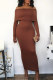 Brown Sexy Casual Solid Patchwork Backless Off the Shoulder Long Sleeve Dresses