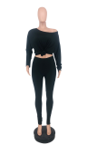 Blue Sexy Solid Patchwork One Shoulder Long Sleeve Two Pieces