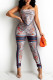 Burgundy Sexy Print Bandage Patchwork Backless Strapless Sleeveless Two Pieces