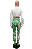Green Sexy Casual Print Bandage Turndown Collar Long Sleeve Two Pieces