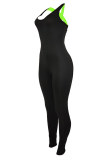 Black Sexy Sportswear Solid Patchwork Backless Square Collar Skinny Jumpsuits