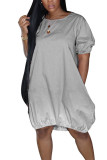 Grey Casual Short Sleeves O neck Straight Mini Solid Dresses