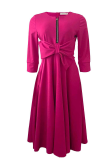 Pink Casual Solid Patchwork O Neck Cake Skirt Dresses
