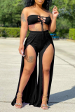 Blue Sexy Solid Hollowed Out Strapless Sleeveless Two Pieces