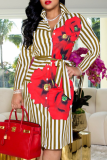 Red Casual Print Patchwork Turndown Collar Shirt Dress Dresses