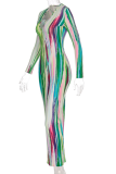 Colour Sexy Print Patchwork U Neck Pencil Skirt Dresses