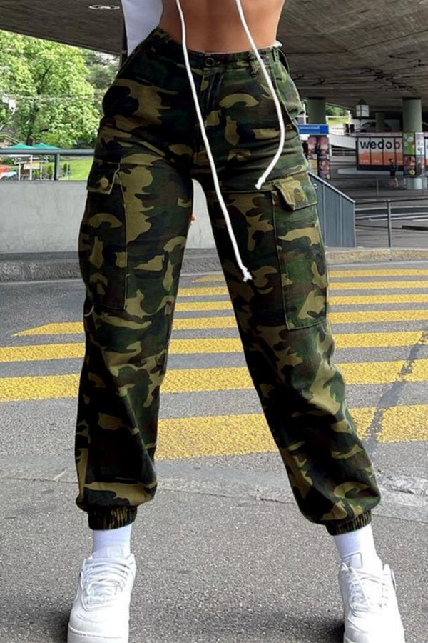 Camouflage Casual Camouflage Print Patchwork Harlan Mid Waist Harlan Full Print Bottoms