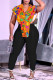 Orange Street Striped Print Patchwork Buckle Asymmetrical Turndown Collar Sleeveless Two Pieces