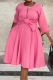 Pink Casual Solid Patchwork O Neck Cake Skirt Dresses