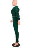 Red Casual Solid Patchwork Fold Hooded Collar Long Sleeve Two Pieces