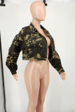 Camouflage Casual Camouflage Print Patchwork Turndown Collar Outerwear