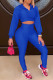 Colorful Blue Casual Solid Patchwork Turndown Collar Long Sleeve Two Pieces