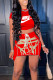 Red Casual Print Patchwork Asymmetrical O Neck Short Sleeve Two Pieces