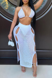 White Sexy Solid Hollowed Out Patchwork Swimwears