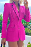 Rose Red Street Solid Patchwork Turndown Collar Outerwear