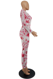 Rose Red Casual Patchwork Tie-dye Turndown Collar Long Sleeve Two Pieces (Only adult clothes)