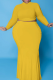 Yellow Casual Solid Patchwork Half A Turtleneck Plus Size Two Pieces