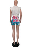 White Fashion Casual Lips Printed Basic O Neck Sleeveless Two Pieces