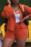 Orange Fashion Casual Solid Buttons Long Sleeve Two Pieces