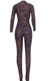 Camel Sexy Print O Neck Skinny Jumpsuits