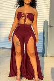 Blue Sexy Solid Hollowed Out Strapless Sleeveless Two Pieces