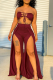 Burgundy Sexy Solid Hollowed Out Strapless Sleeveless Two Pieces
