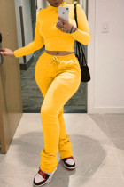 Yellow Casual Solid Split Joint Half A Turtleneck Long Sleeve Two Pieces