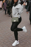 Gray Green Fashion Casual Camouflage Print Patchwork Hooded Collar Outerwear