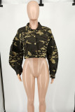 Camouflage Casual Camouflage Print Patchwork Turndown Collar Outerwear