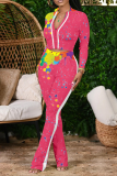 Grey Casual Patchwork Tie-dye Turndown Collar Long Sleeve Two Pieces