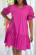 Rose Red Casual Solid Patchwork V Neck Cake Skirt Dresses