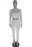 White Casual Solid Patchwork Half A Turtleneck Long Sleeve Two Pieces