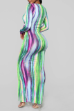Colour Sexy Print Patchwork U Neck Pencil Skirt Dresses