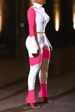 Pink Casual Solid Patchwork Half A Turtleneck Long Sleeve Two Pieces