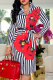 Black Casual Print Patchwork Turndown Collar Shirt Dress Dresses
