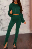 Red Casual Solid Patchwork Fold Hooded Collar Long Sleeve Two Pieces