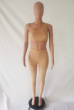 Apricot Sexy Casual Solid Hollowed Out Backless One Shoulder Sleeveless Two Pieces
