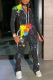 Black Casual Patchwork Tie-dye Turndown Collar Long Sleeve Two Pieces