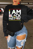 Black Fashion Casual Letter Print Basic O Neck Tops