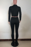 Deep Blue Casual Solid Split Joint Half A Turtleneck Long Sleeve Two Pieces