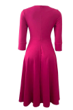 Pink Casual Solid Patchwork O Neck Cake Skirt Dresses