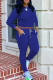 Blue Casual Solid Patchwork O Neck Long Sleeve Two Pieces