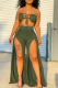 Army Green Sexy Solid Hollowed Out Strapless Sleeveless Two Pieces