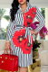 Grey Casual Print Patchwork Turndown Collar Shirt Dress Dresses