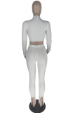 White Casual Solid Patchwork Half A Turtleneck Long Sleeve Two Pieces