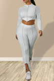 White Casual Solid Patchwork Half A Turtleneck Long Sleeve Two Pieces