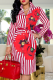 Red Casual Print Patchwork Turndown Collar Shirt Dress Dresses